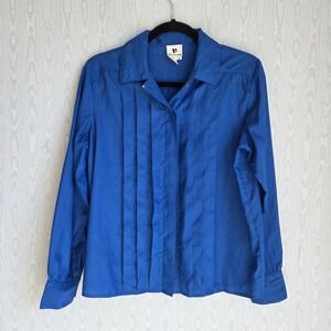 Vtg 90s David Benjamin Women's M Button Up Blouse Pleated Royal Blue Career